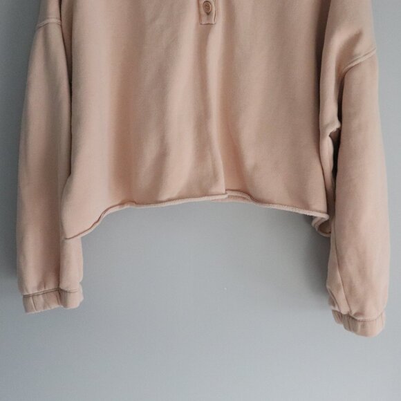 Aerie Cropped Sz Lrg Peach Cropped Button Henley Pullover Long Sleeve Sweatshirt - Picture 9 of 14